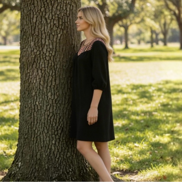 Skies are Blue Black Embroidered Boho Dress - Picture 2 of 10
